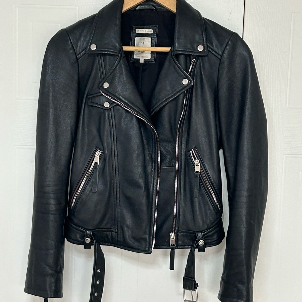 Zara 100% Lamb Leather Biker Moto Jacket